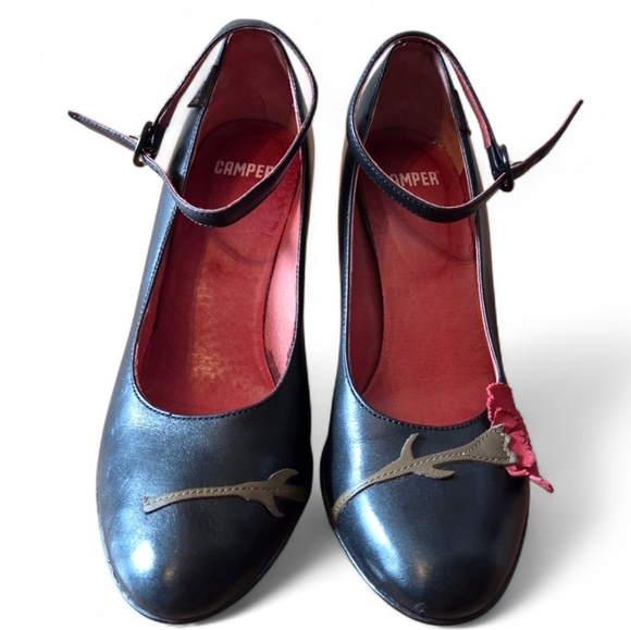 Camper Women's Leather Mary Jane Flower Print Feminine Preppy Shoes Black Sz 36 - Picture 6 of 14